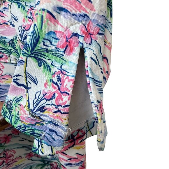 STELLA PARKER Polo Top Medium Pink Palms Print Short Sleeve Stretch Jersey Golf - Picture 9 of 9